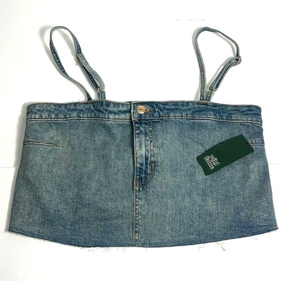 Wild Fable Denim Bustier Crop Top With Adjustable Straps Womens Sz L - Picture 1 of 8